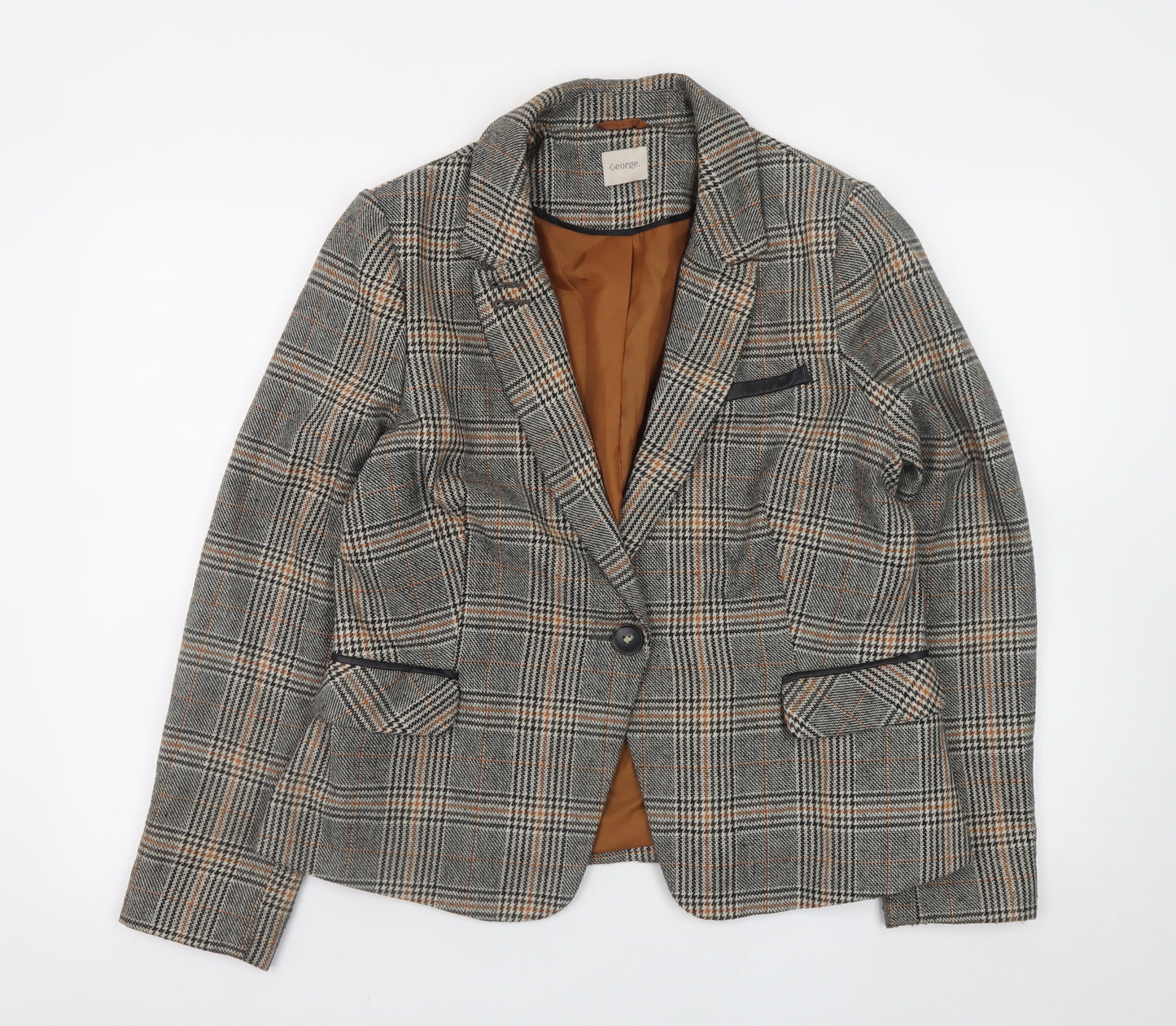 George Women’s Brown Check Tweed Blazer Jacket UK 16 Regular
