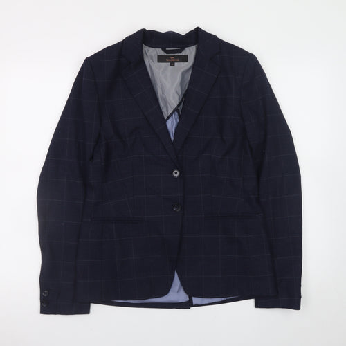 Next Women's Navy Checked Wool Blend Tailored Blazer Size 10