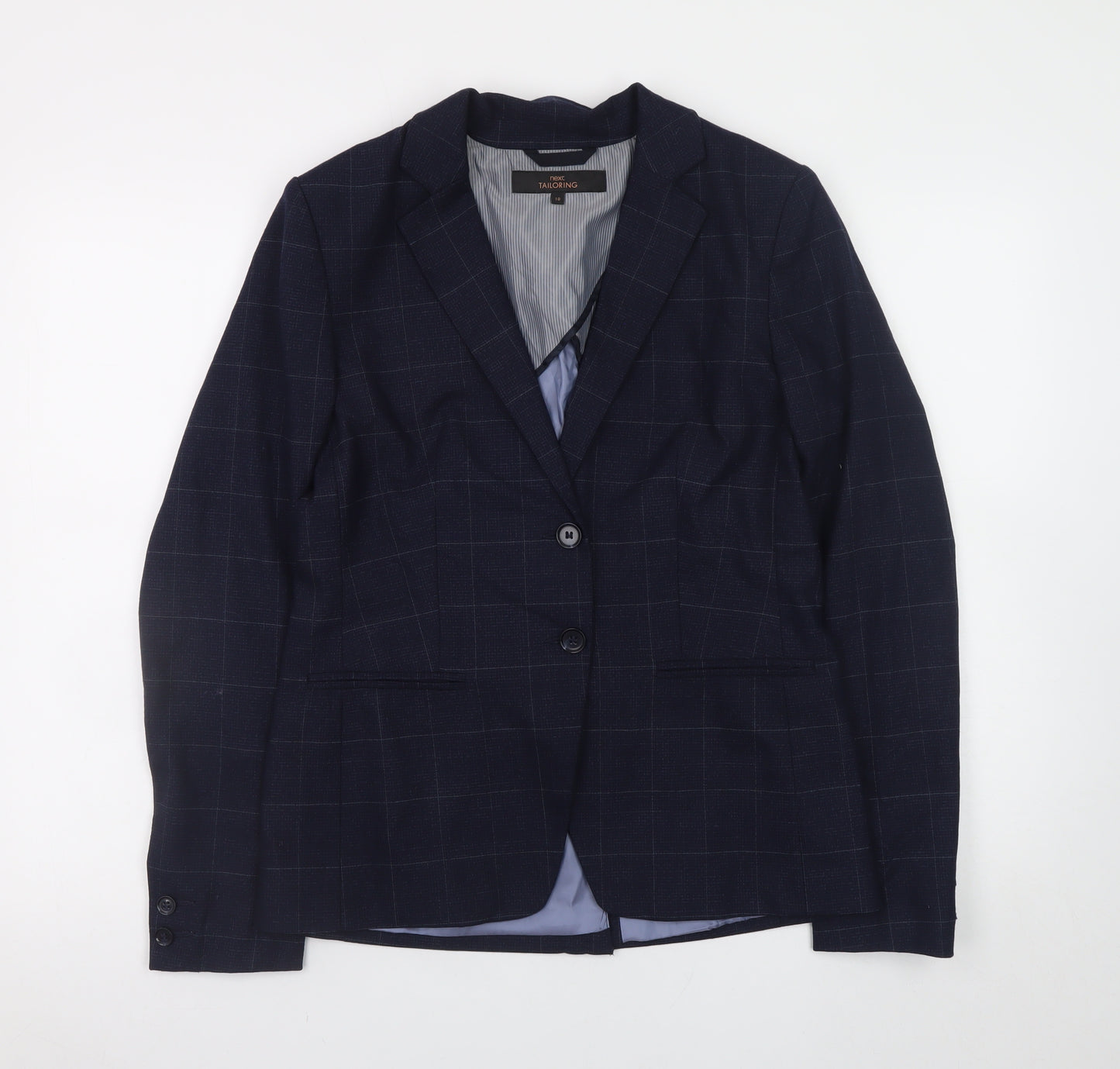 Next Women's Navy Checked Wool Blend Tailored Blazer Size 10