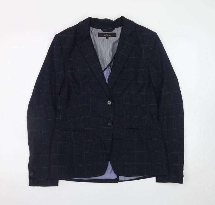 Next Women's Navy Checked Wool Blend Tailored Blazer Size 10