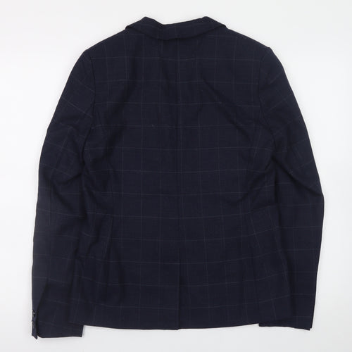 Next Women's Navy Checked Wool Blend Tailored Blazer Size 10