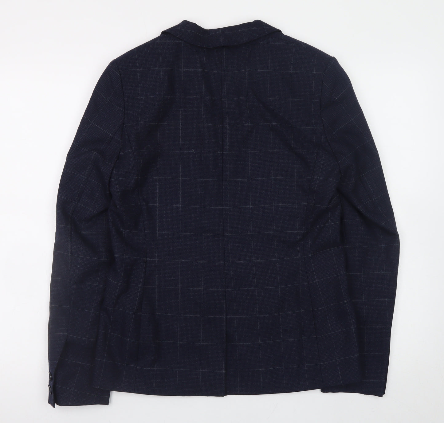 Next Women's Navy Checked Wool Blend Tailored Blazer Size 10