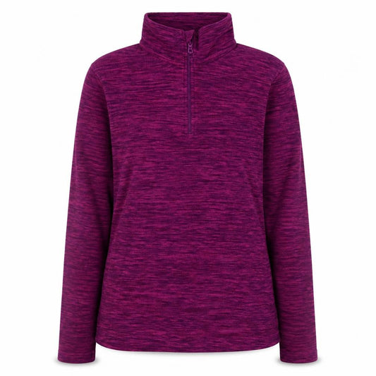 Front view of Mountain Warehouse women’s purple 1/2 zip fleece sweatshirt, size UK 12