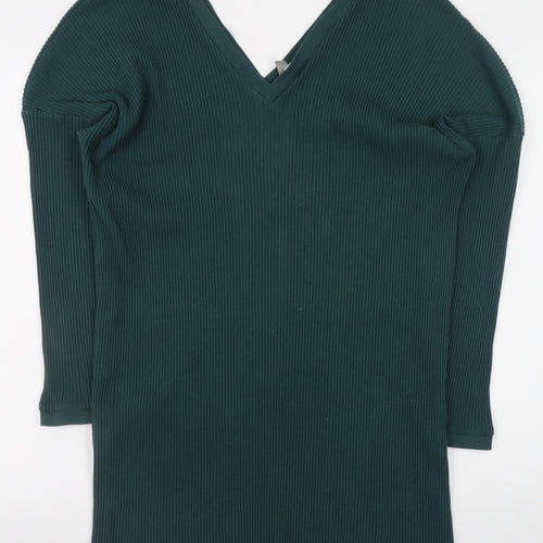 ASOS Women’s Green Size 12 V-Neck Ribbed Bodycon Knit Dress