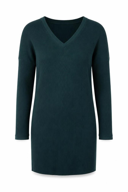 Front view of ASOS Women’s Green, size UK 12, V-Neck Ribbed Bodycon Knit Dress