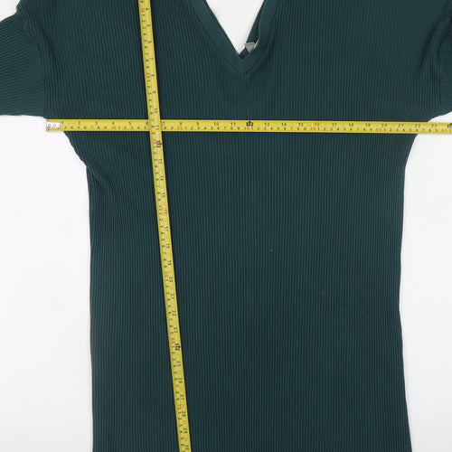 ASOS Women’s Green Size 12 V-Neck Ribbed Bodycon Knit Dress