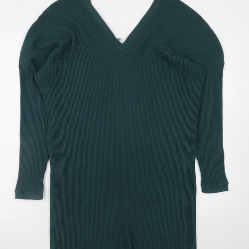 ASOS Women’s Green Size 12 V-Neck Ribbed Bodycon Knit Dress