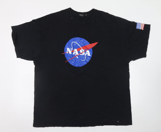BoohooMAN Men's Black NASA Graphic Print 2XL Short Sleeve T-Shirt