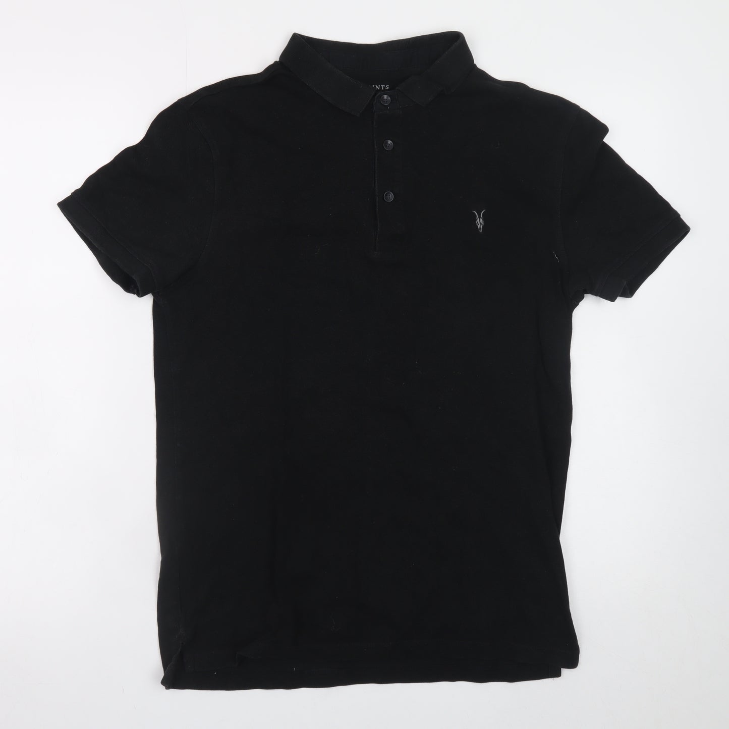 AllSaints Men's Black Cotton Polo Shirt Small Classic Fit