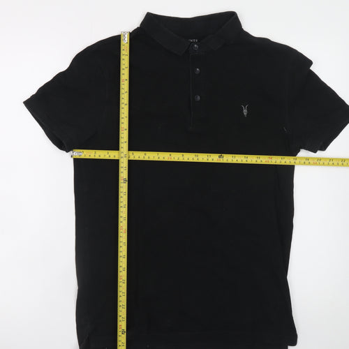 AllSaints Men's Black Cotton Polo Shirt Small Classic Fit