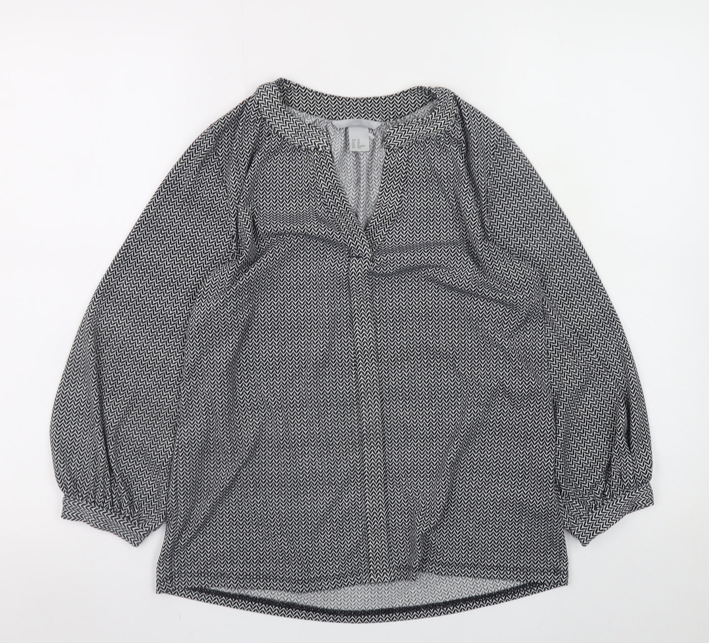 H&M Womens Black Geometric Tunic Blouse Size XS Long Sleeve