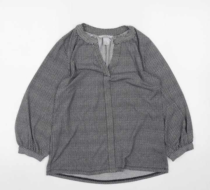 H&M Womens Black Geometric Tunic Blouse Size XS Long Sleeve
