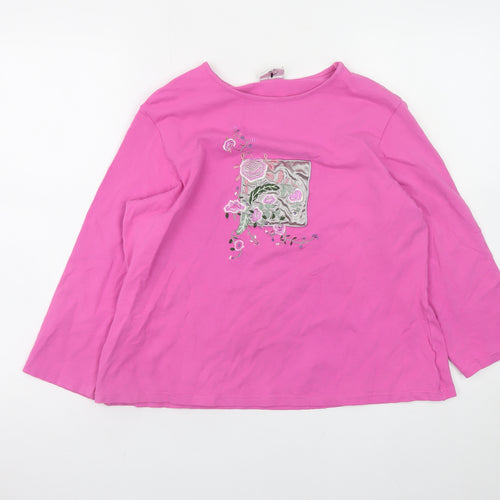 Next Girls Pink Long Sleeve Embroidered Floral Cotton T-Shirt Size 20