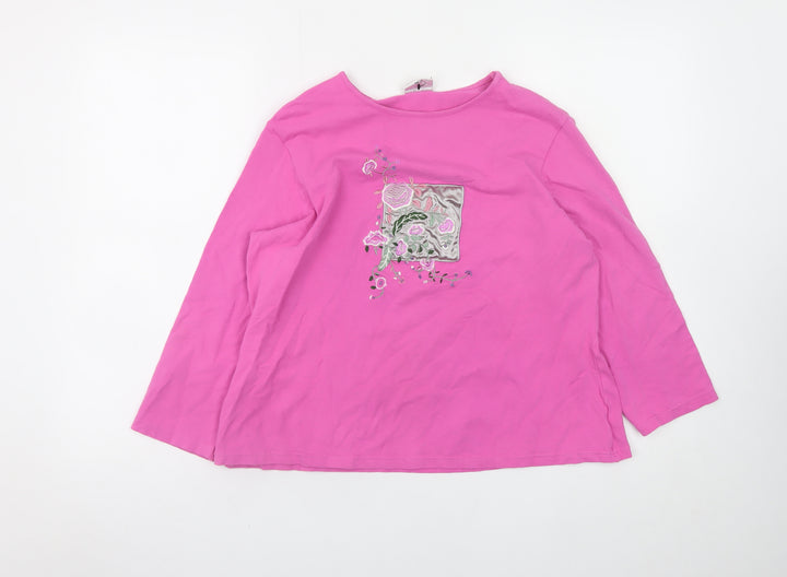Next Girls Pink Long Sleeve Embroidered Floral Cotton T-Shirt Size 20