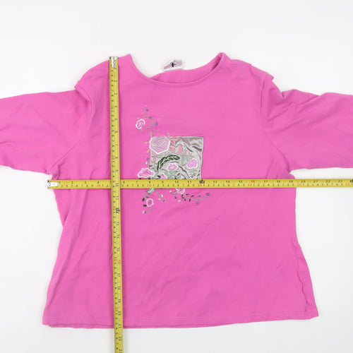 Next Girls Pink Long Sleeve Embroidered Floral Cotton T-Shirt Size 20