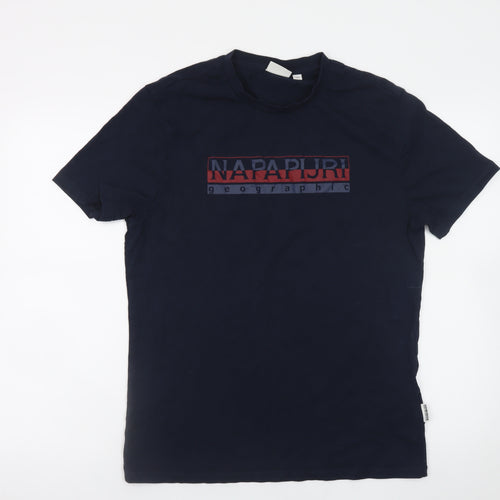 Napapijri Men's Navy Graphic Logo T-Shirt Size L Cotton