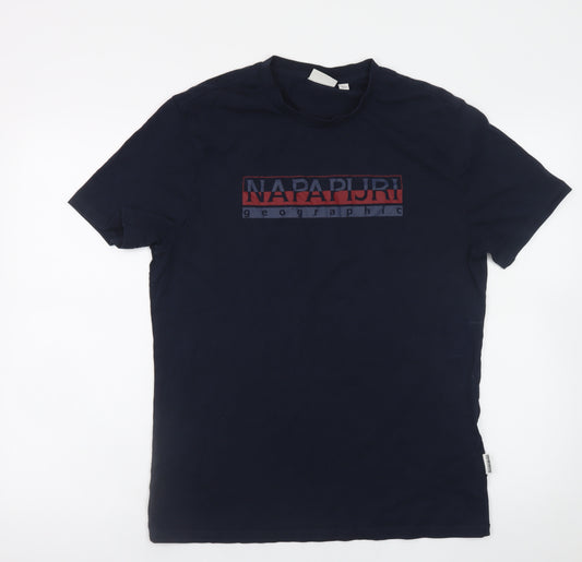 Napapijri Men's Navy Graphic Logo T-Shirt Size L Cotton
