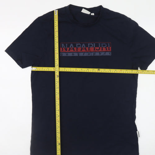 Napapijri Men's Navy Graphic Logo T-Shirt Size L Cotton