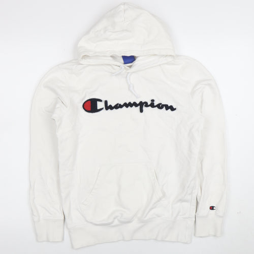Champion Men's White Small Pullover Hoodie with Logo Embroidery