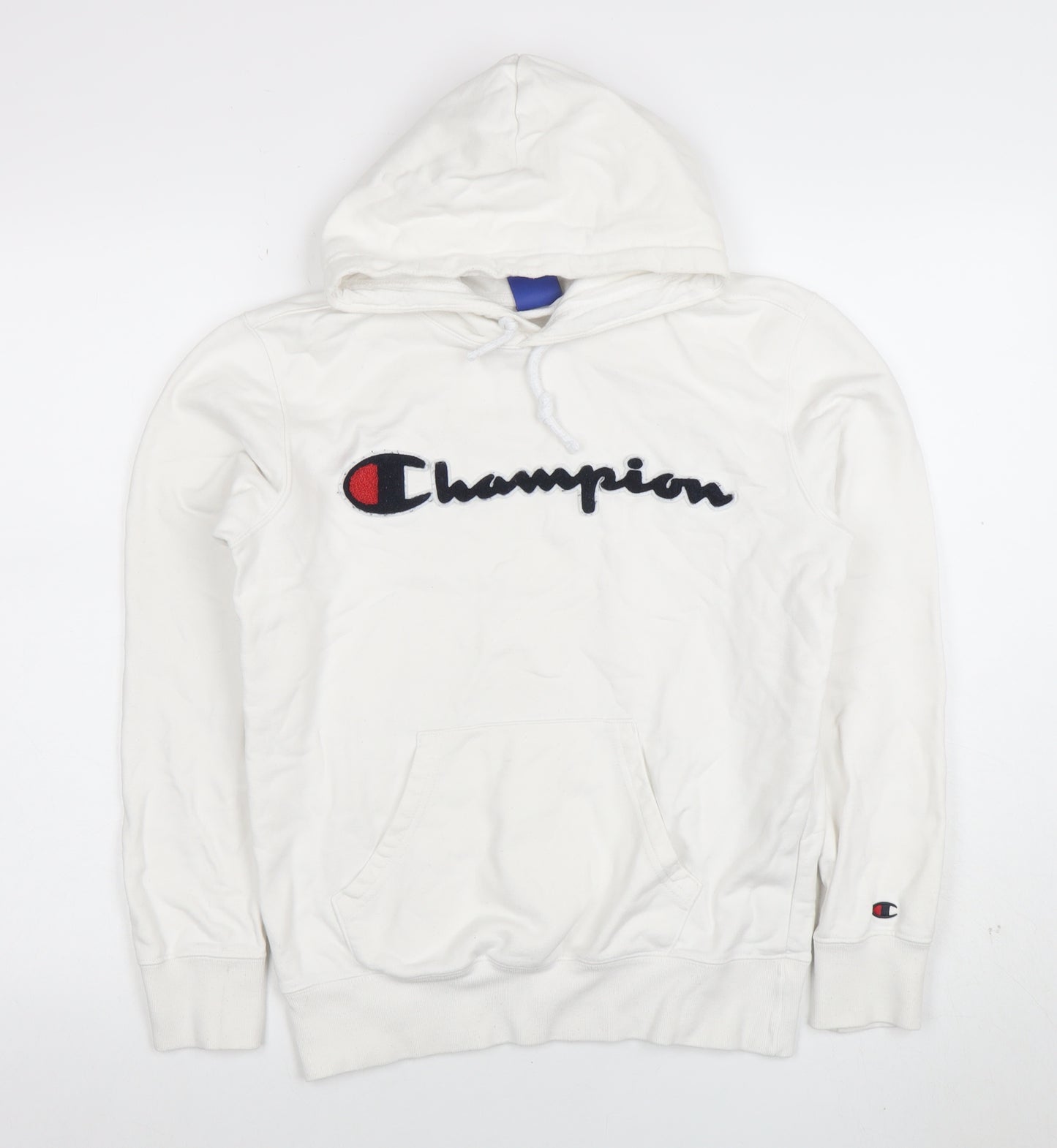 Champion Men's White Small Pullover Hoodie with Logo Embroidery
