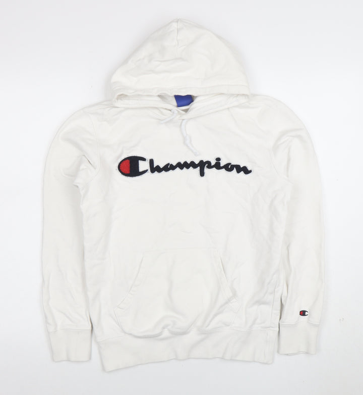 Champion Men's White Small Pullover Hoodie with Logo Embroidery