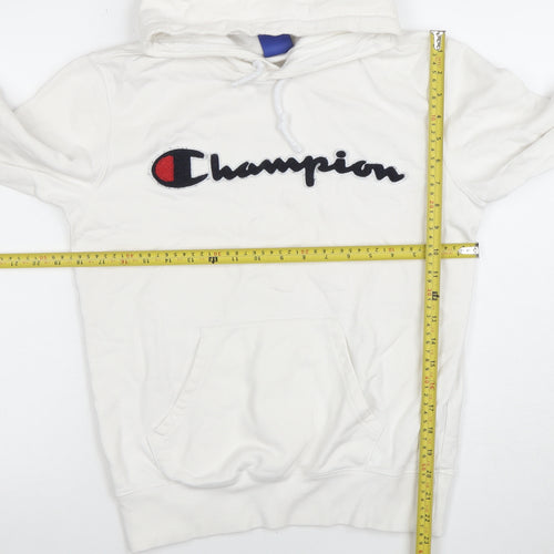Champion Men's White Small Pullover Hoodie with Logo Embroidery