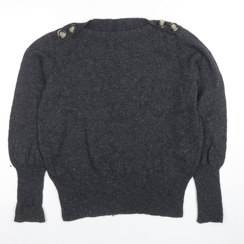 Per Una Womens Grey Wool Blend Button Shoulder Jumper Size 14