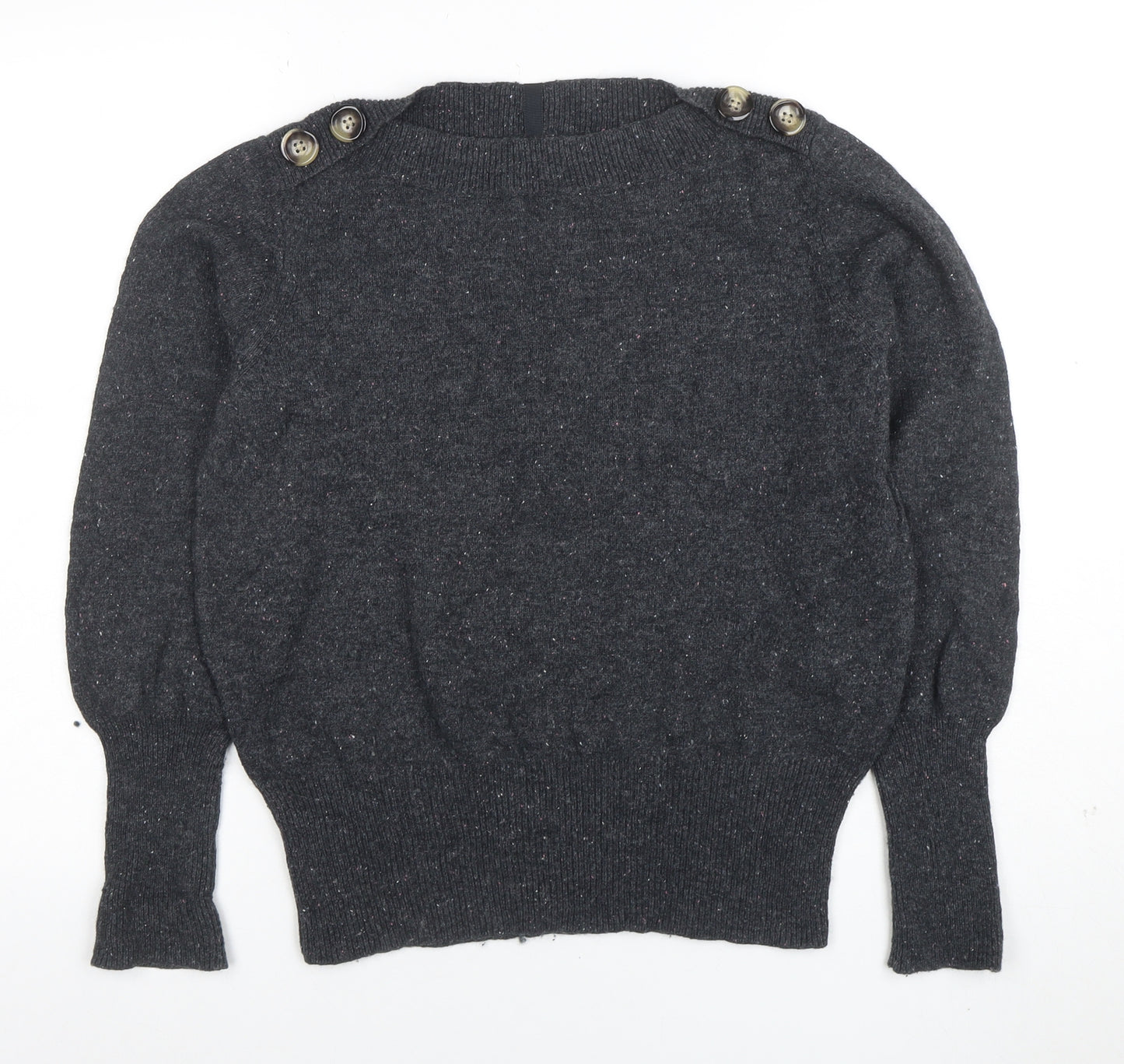 Per Una Womens Grey Wool Blend Button Shoulder Jumper Size 14