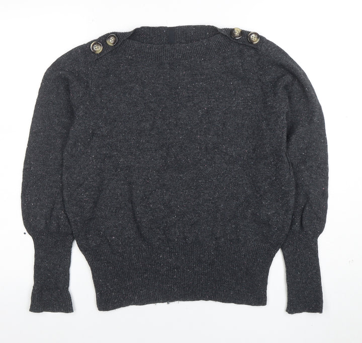 Per Una Womens Grey Wool Blend Button Shoulder Jumper Size 14