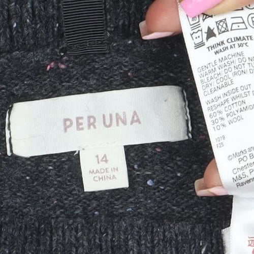 Per Una Womens Grey Wool Blend Button Shoulder Jumper Size 14
