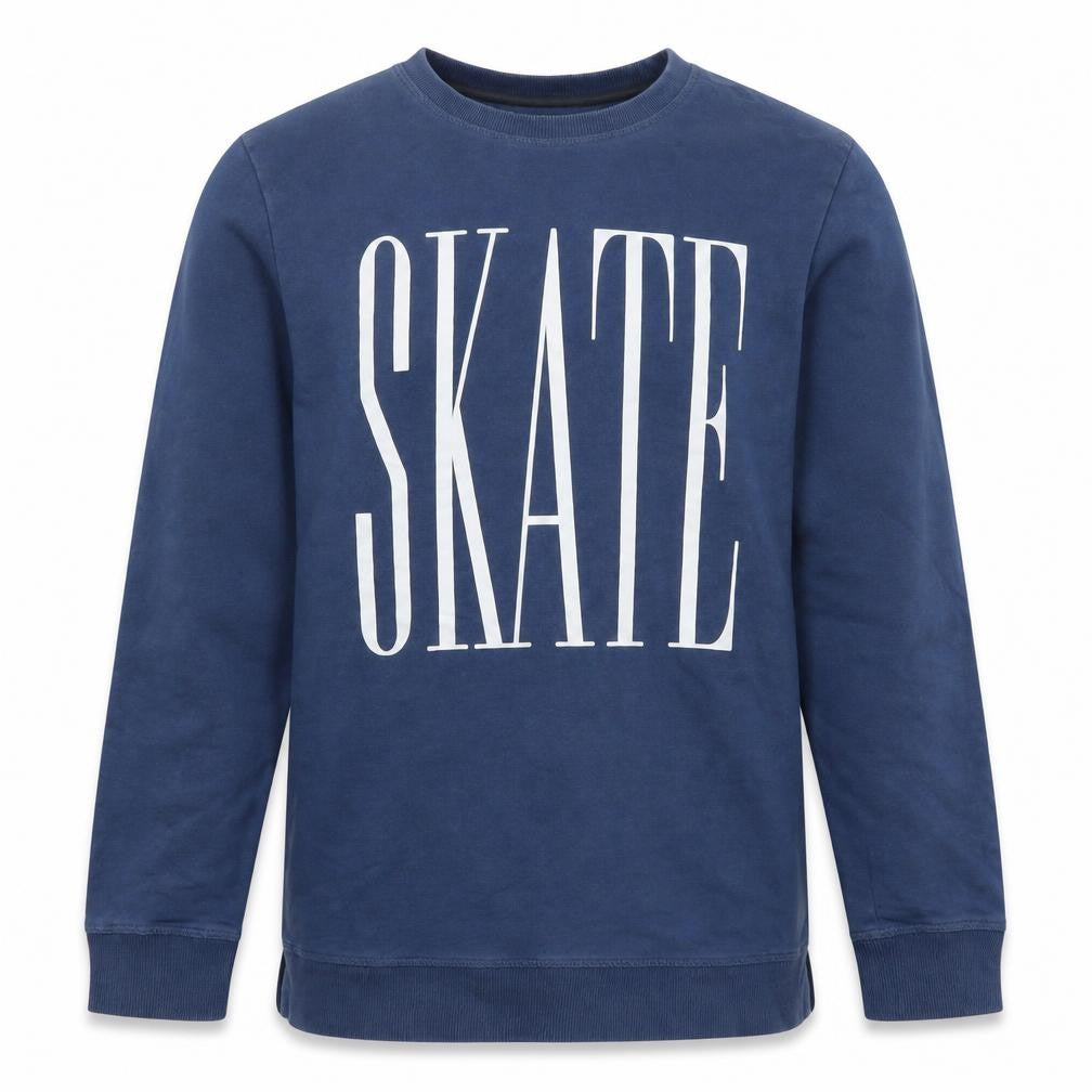 Front view of H&M boys’ blue long sleeve skate sweatshirt cotton blend, size M