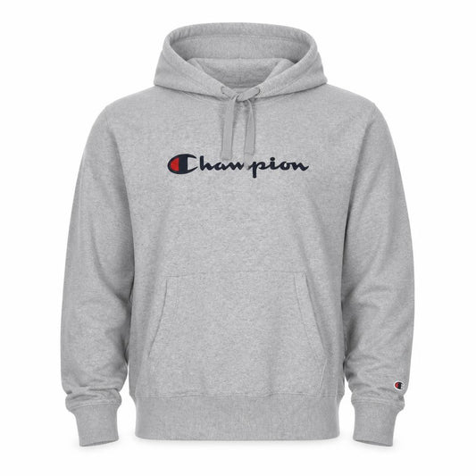 Front view of Champion Men's Grey XL Pullover Hoodie with Logo