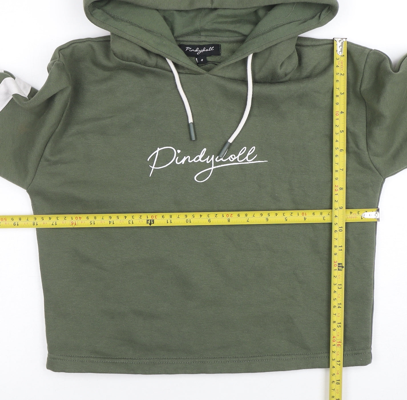 Pindydoll Women's Khaki Green Cropped Hoodie Size 8 Cotton Blend