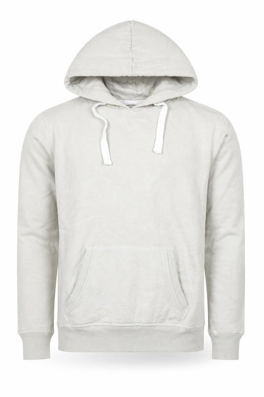 Front view of Rydale Men's Beige Pullover Hoodie, size S, Cotton Blend Fleece