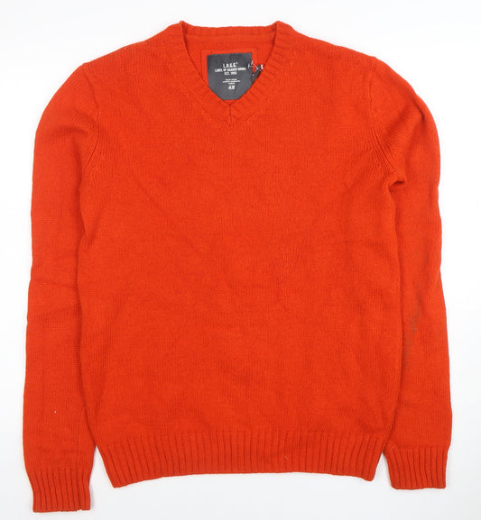 H&M L.O.G.G. Men's Orange Wool Blend V-Neck Jumper Size L