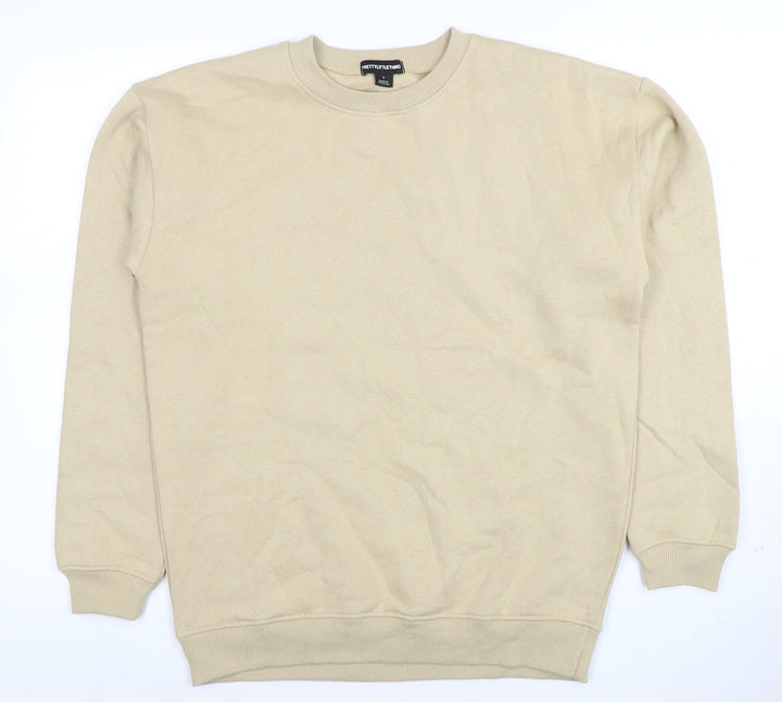 PrettyLittleThing Men’s Beige Small Crew Neck Sweatshirt