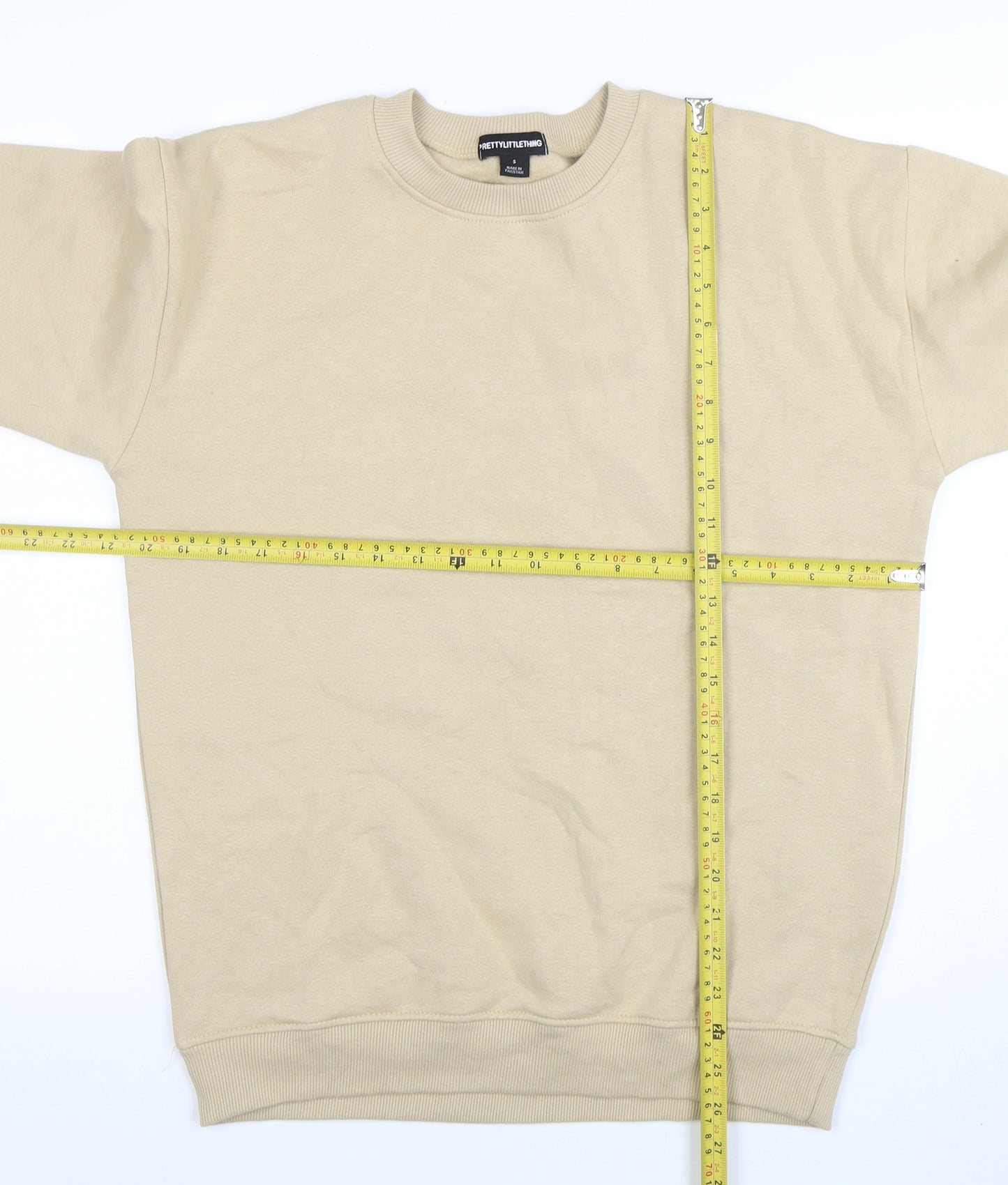 PrettyLittleThing Men’s Beige Small Crew Neck Sweatshirt