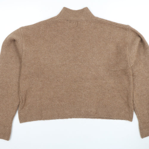 Superdry Women's Beige Wool Cashmere Mock Neck Jumper Size 8