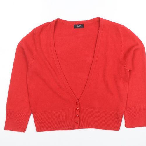 F&F Women's Red Acrylic Button Cardigan Size 10
