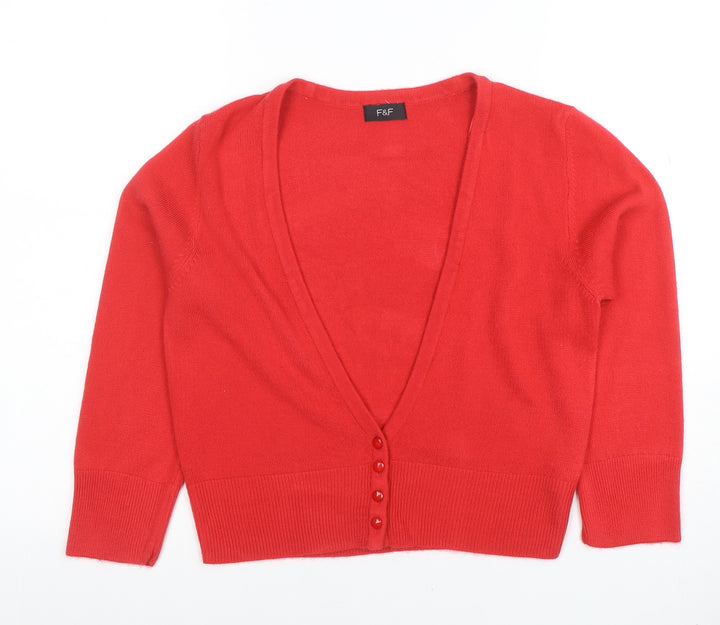 F&F Women's Red Acrylic Button Cardigan Size 10