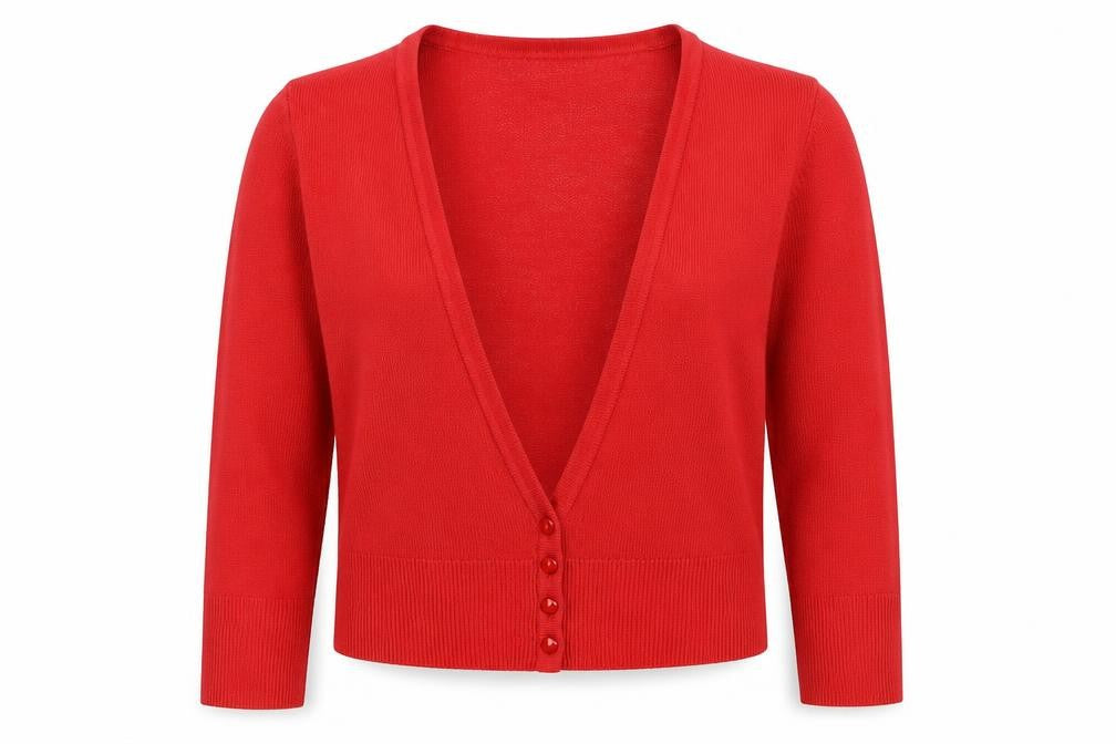 Front view of F&F Women's Red Acrylic Button Cardigan, size 10