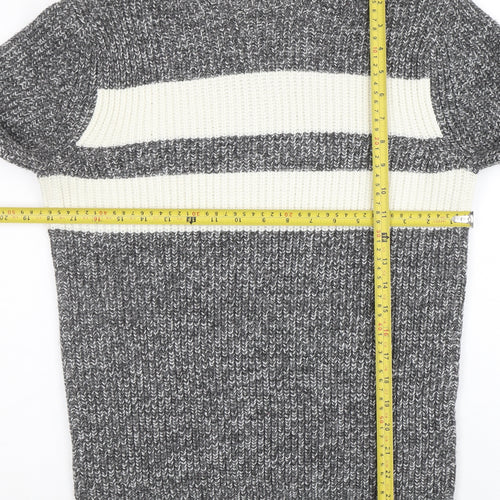 Topman Men’s Grey Roll Neck Chunky Knit Striped Jumper XS