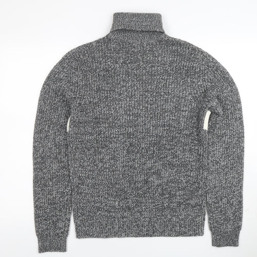Topman Men’s Grey Roll Neck Chunky Knit Striped Jumper XS
