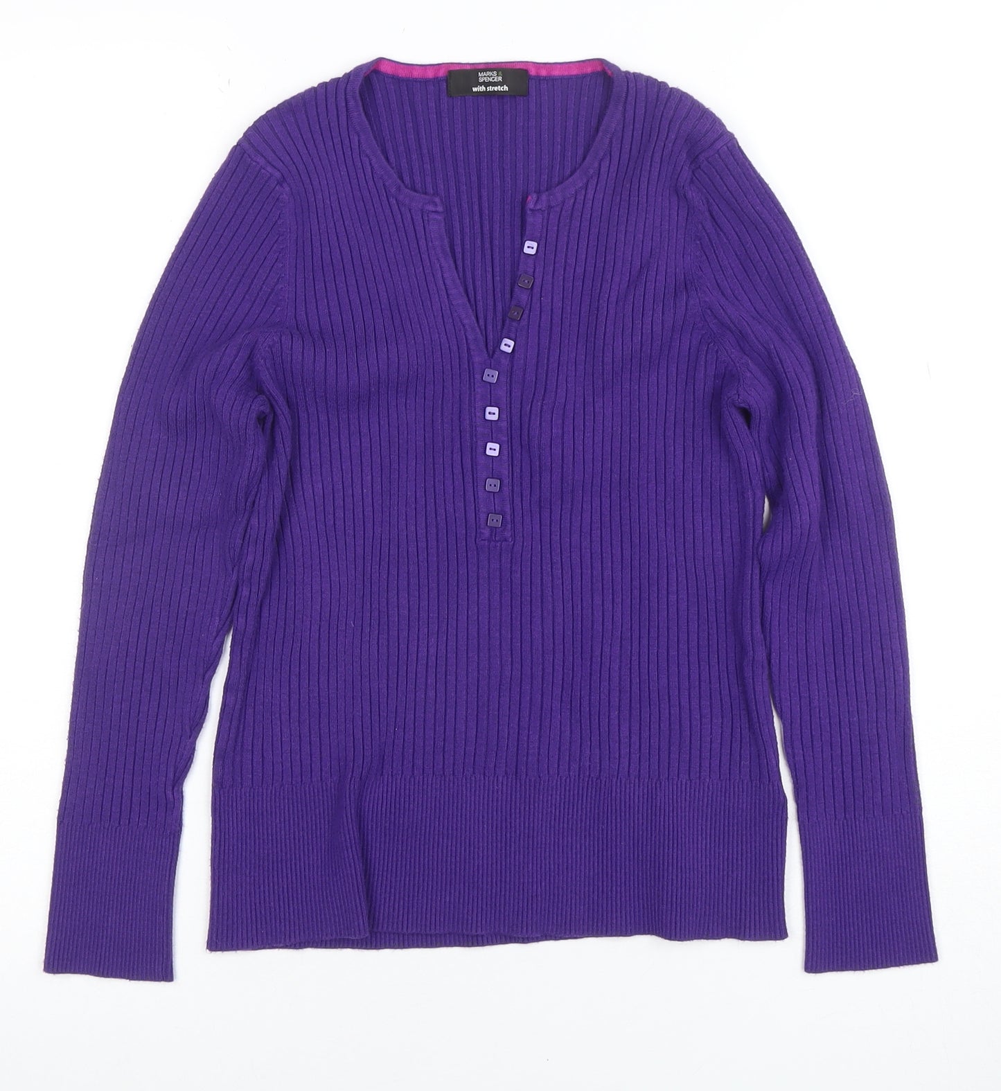 Marks and Spencer Women's Purple Button-Up Long Sleeve Top Size 18