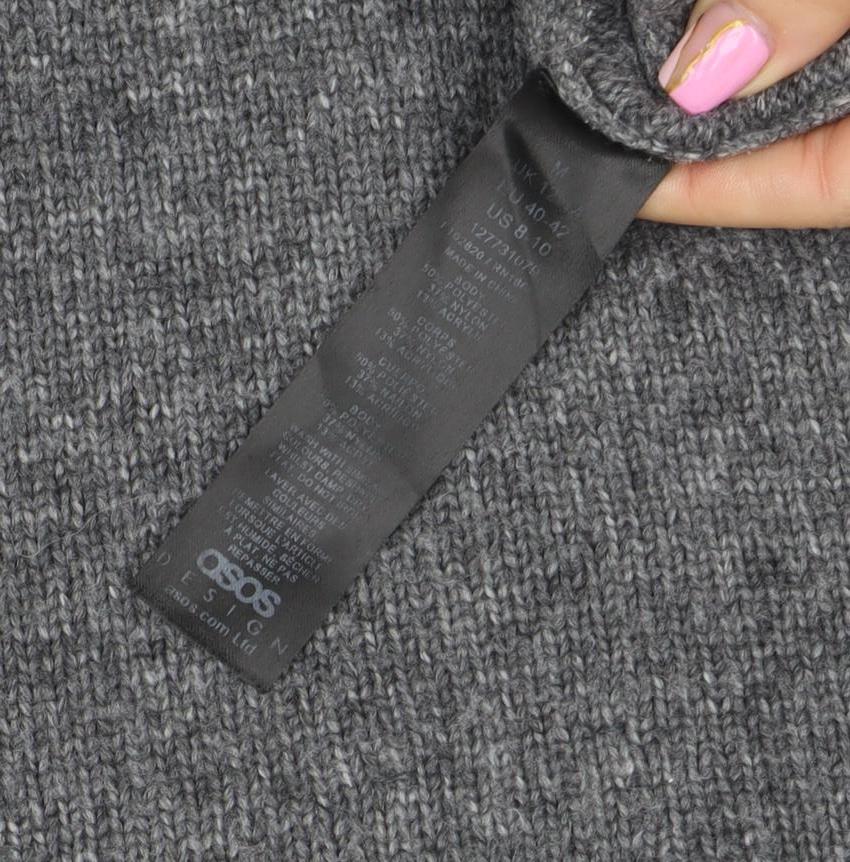 ASOS Womens Grey Mock Neck Wool Blend Relaxed Fit Jumper Size 14