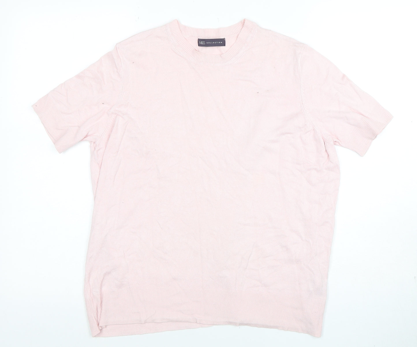 Marks and Spencer Women Pink Short Sleeve Knit T-Shirt Size 14