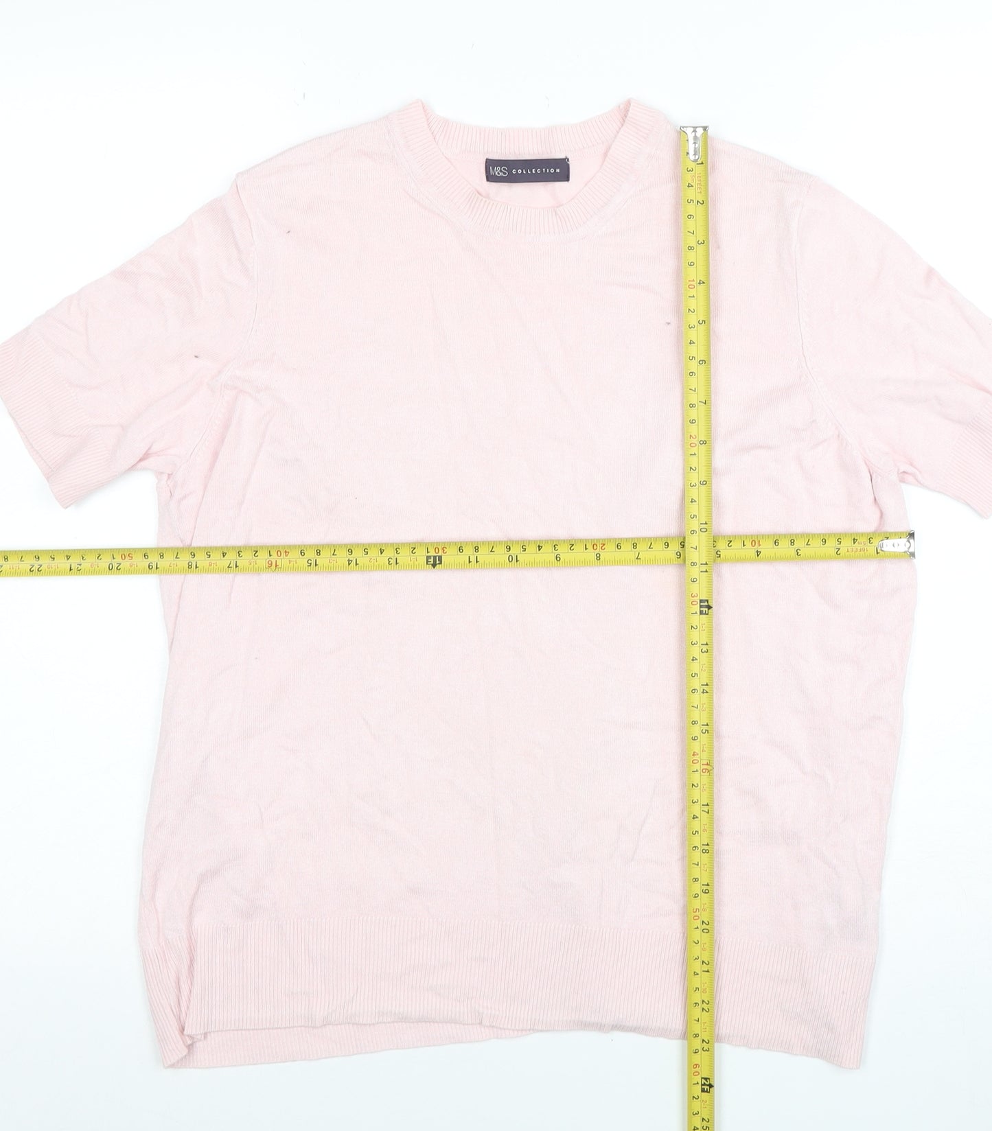 Marks and Spencer Women Pink Short Sleeve Knit T-Shirt Size 14