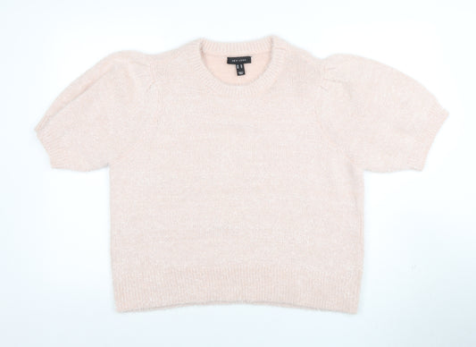 New Look Women’s Pink Short Puff Sleeve Crew Neck Jumper Size 14