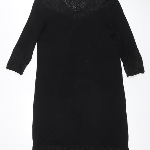 Monsoon Women Black Size 14 Lace Panel 3/4 Sleeve Shift Dress