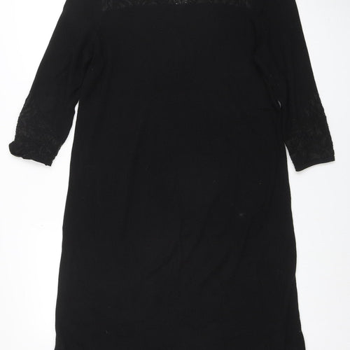 Monsoon Women Black Size 14 Lace Panel 3/4 Sleeve Shift Dress